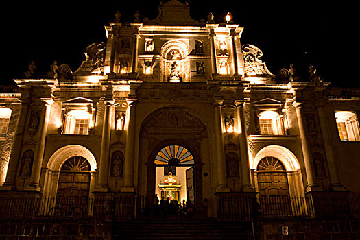 危地马拉,安提瓜岛,大教堂,夜晚