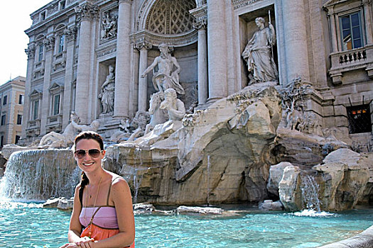 罗马,意大利,坐,女人,边缘,喷泉