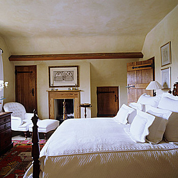 双人床,白色,垫子,田园风情,卧室