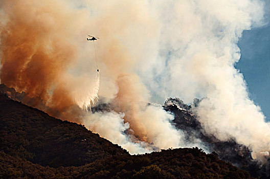 直升飞机,飞跃,烟,森林火灾