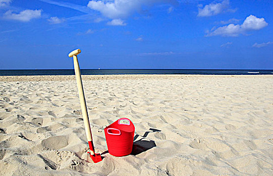 桶,锹,海滩,北荷兰,荷兰,欧洲