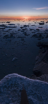 日落,景色,破损,冰,特纳甘湾,阿拉斯加