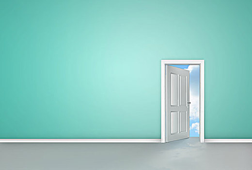 门,开着,揭示,蓝天,蓝色,房间