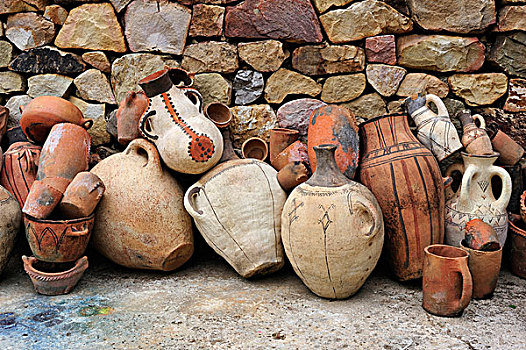粘土,罐,涂绘,传统,装饰,正面,石头,墙壁,摩洛哥,非洲