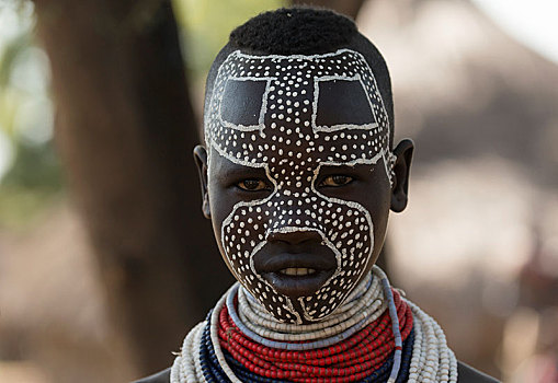 美女,脸部彩绘,卡罗部落,头像,南方,区域,埃塞俄比亚,非洲