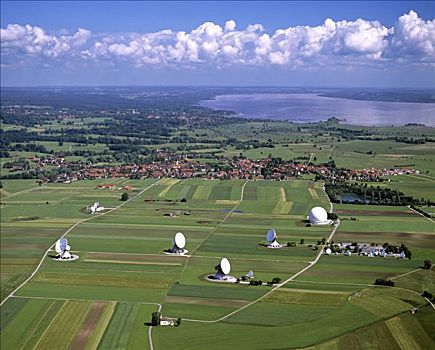 卫星,车站,湖,航拍,上巴伐利亚,巴伐利亚,德国