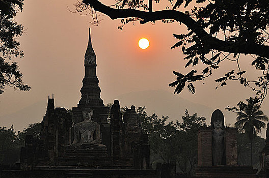 日落,公园,素可泰,泰国