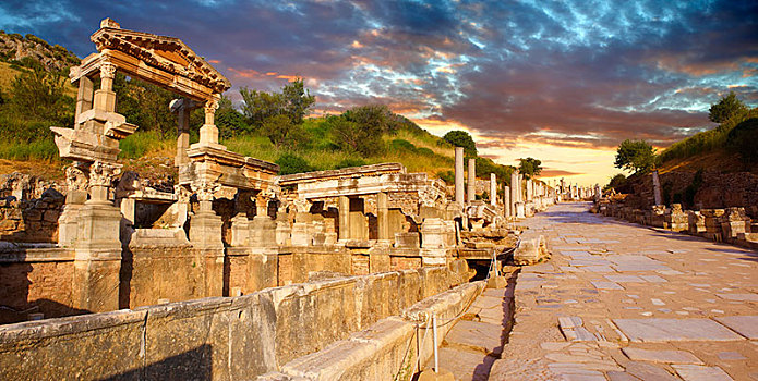 喷泉,帝王,图拉真,街道,以弗所,遗迹,安纳托利亚,土耳其,亚洲