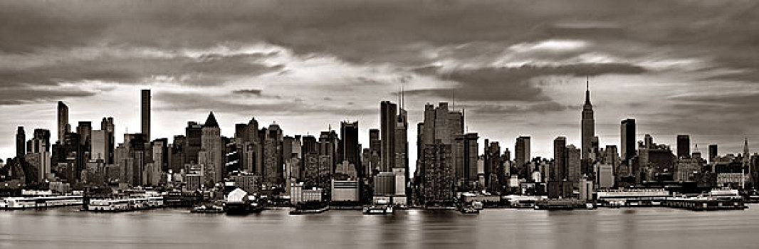 曼哈顿,市中心,摩天大楼,纽约,天际线