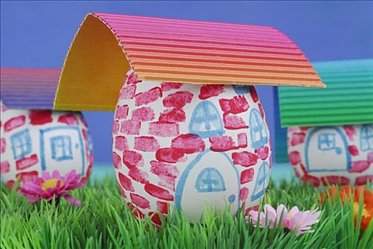 复活节彩蛋,涂绘,房子,褶皱,纸板,屋顶