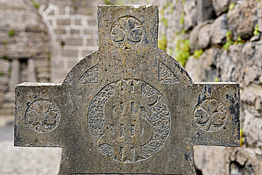 爱尔兰,梅奥县,凯尔特十字架,特写,遗址,教堂