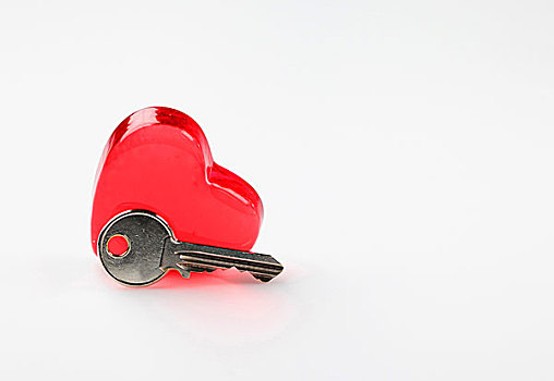 特写,红色,心形,玻璃,钥匙,白色背景,背景,情人节