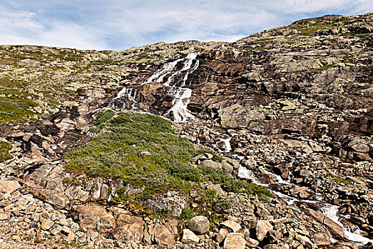 水,流动,上方,崎岖,斜坡,高地,挪威