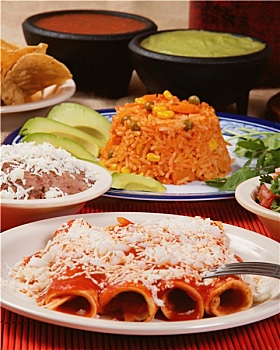 传统,墨西哥,红色,玉米卷饼,餐饭
