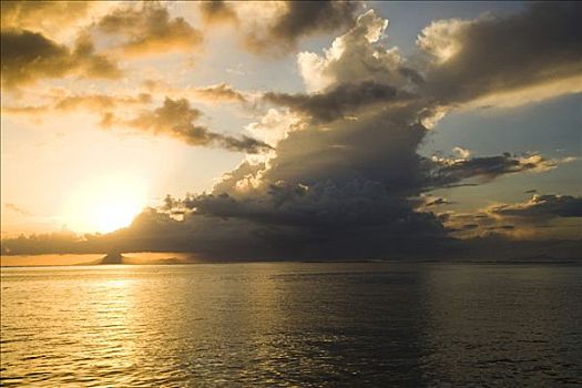 云,上方,海洋,黄昏,塔希提岛,法属玻利尼西亚