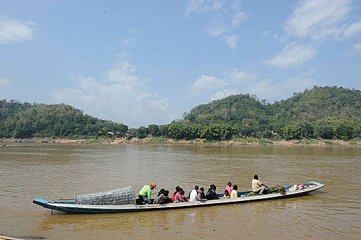 小,乘客,渡轮,湄公河,琅勃拉邦,省,老挝,亚洲