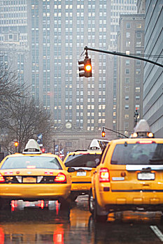 黄色,出租车,红绿灯,纽约,美国