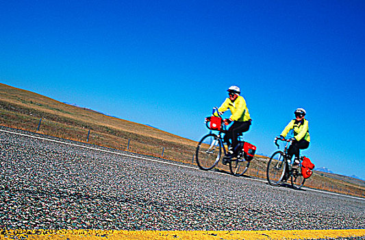 自行车,旅行者,公路,黄色,外套,加拿大