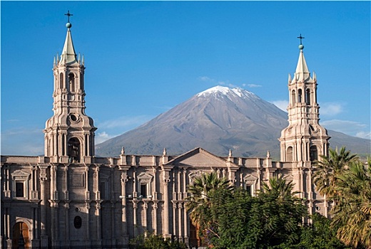 火山,俯瞰,城市,阿雷基帕,南方,秘鲁