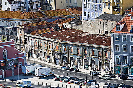 风化,老,建筑,道路,停车,里斯本,葡萄牙