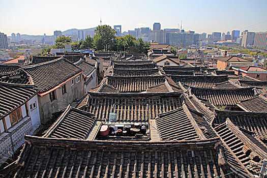 韩国,首尔,乡村,传统,房子,屋顶