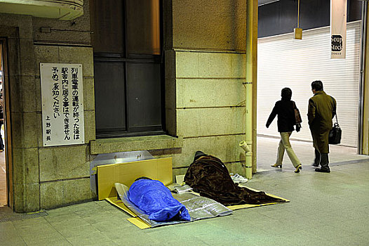 日本,东京,无家可归,人,地铁站