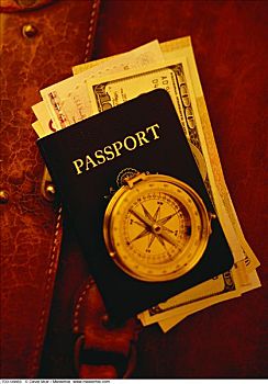 指南针,钱,护照