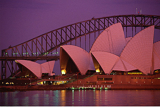 悉尼歌剧院,海港大桥,黄昏,悉尼,新南威尔士