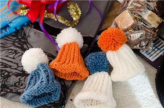 彩色,编织,微型,帽子,圣诞树