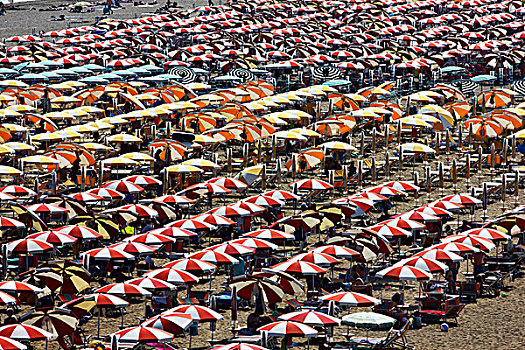 伞,太阳,躺椅,大量,旅游,海滩,卡奥莱,亚德里亚海,意大利,欧洲