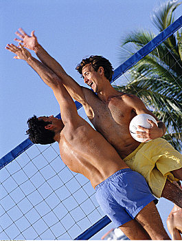 男人,玩,沙滩排球