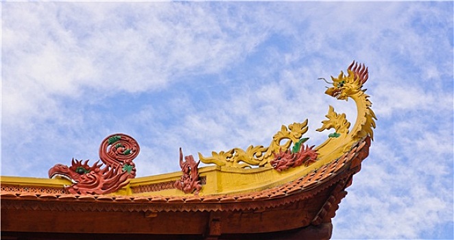 屋顶,装饰,庙宇,越南