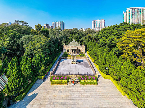 航拍广州黄花岗公园,广州黄花岗七十二烈士墓园