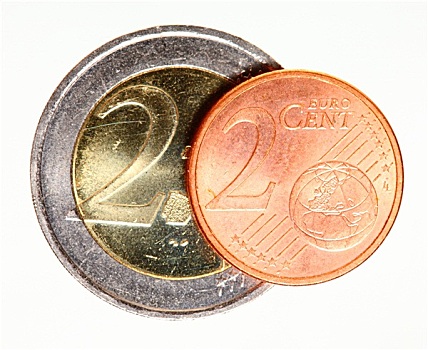 欧洲货币,欧元硬币,钱,白色背景