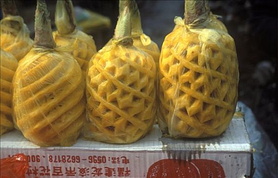 雕刻,菠萝,市场,中国,东北