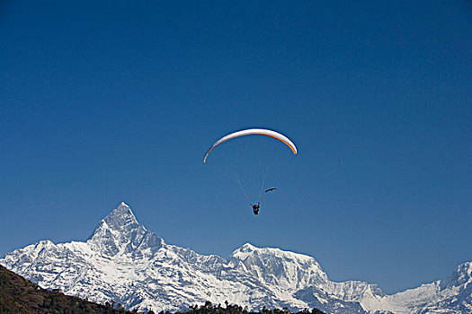 滑翔伞,安娜普纳地区,靠近,波卡拉,尼泊尔
