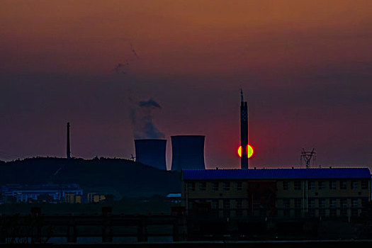 冷却塔,烟囱,建筑群,城市夜景,桥,高楼,河,灯,夜景,蓝天,白云