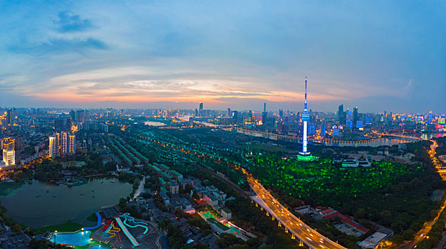 武汉,夏日,城市,航拍,傍晚,夜景,风光