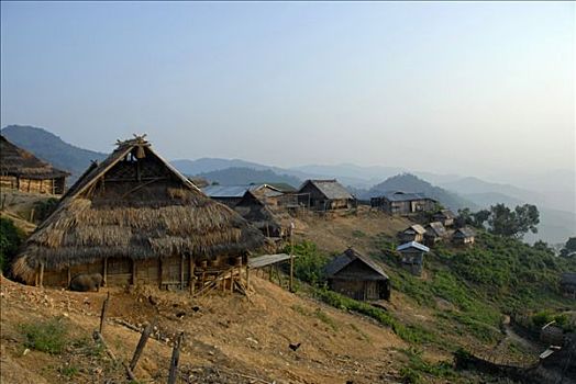 竹子,小屋,阿卡族,部落,传统,山村,禁止,省,老挝,东南亚