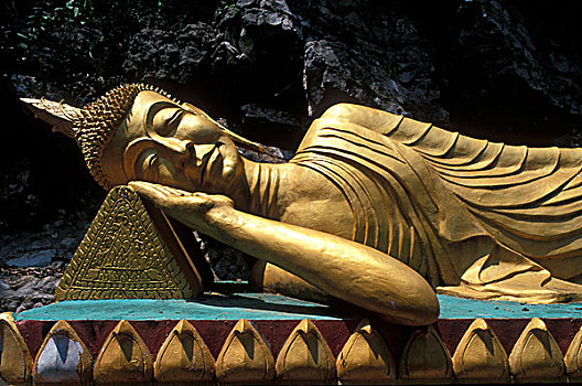 亚洲,老挝,琅勃拉邦,雕塑,卧佛,神祠,靠近,寺院,佛教寺庙