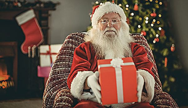 圣诞老人,给,红色,礼物,在家,客厅