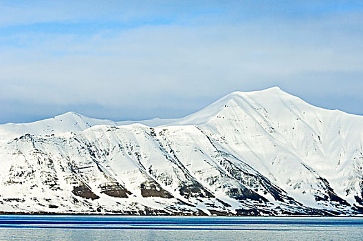 积雪,顶峰,斯瓦尔巴群岛,挪威