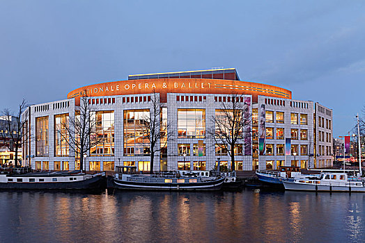歌剧院,芭蕾舞,荷兰,城市,黎明,阿姆斯特丹