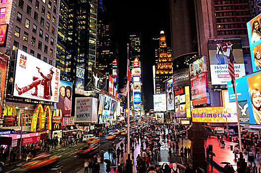 夜晚,百老汇,曼哈顿中城,纽约,美国,北美