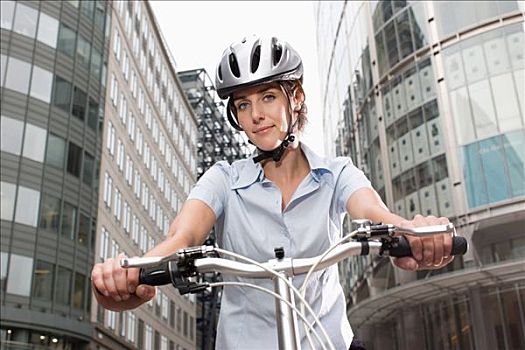 女人,骑自行车,城市