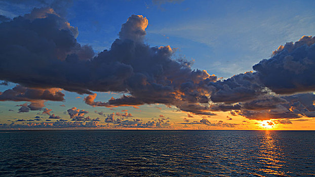 日落,上方,海洋,阴天,岛屿,阿里环礁,印度洋,马尔代夫,亚洲
