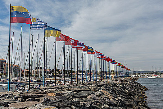 旗帜,装饰,海堤,游艇,港口,法国,欧洲