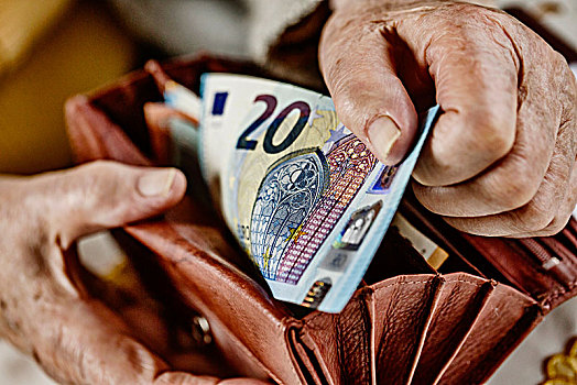 老人,20欧元,钞票,皮夹,德国,欧洲