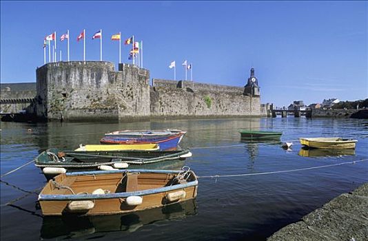 法国,布列塔尼半岛,菲尼斯泰尔,孔卡尔诺,渔船,港口
