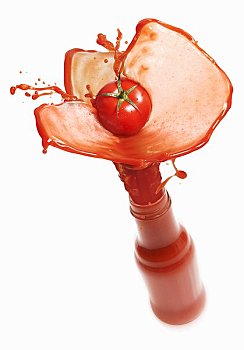 番茄汁,溅,室外,瓶子